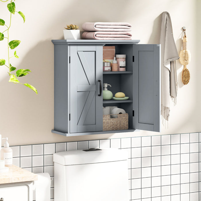 Bathroom Wall Cabinet with 2 Doors and Adjustable Shelves-White