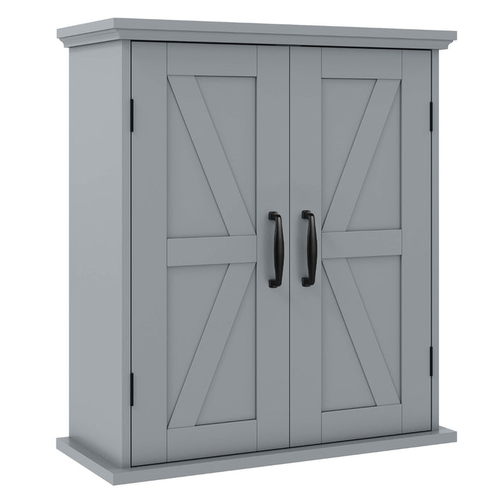 Bathroom Wall Cabinet with 2 Doors and Adjustable Shelves-White