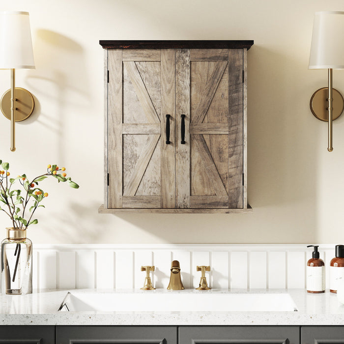 Bathroom Wall Cabinet with 2 Doors and Adjustable Shelves-White