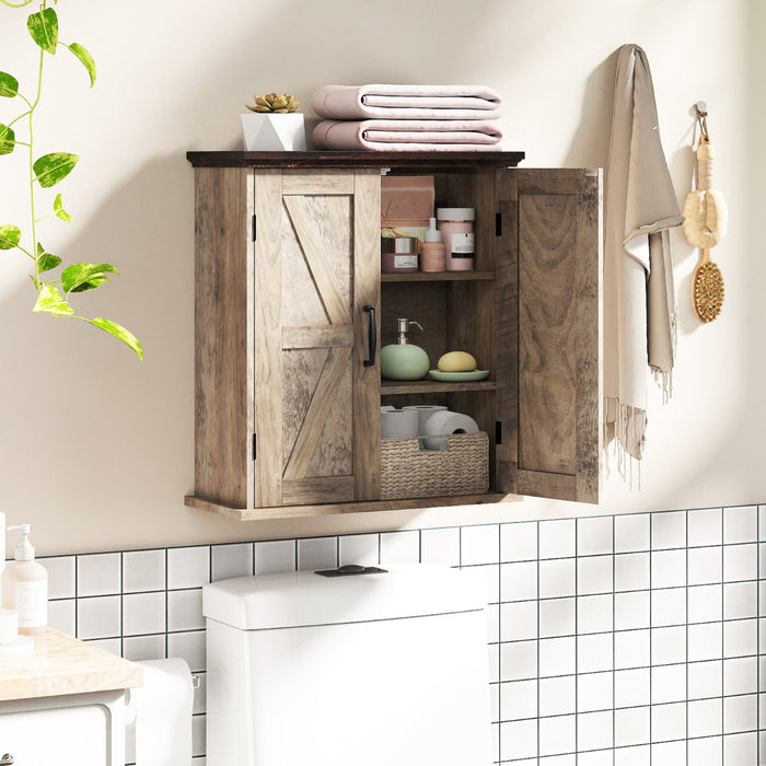 Bathroom Wall Cabinet with 2 Doors and Adjustable Shelves-White