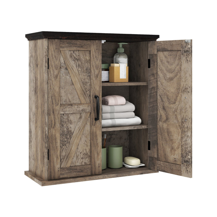 Bathroom Wall Cabinet with 2 Doors and Adjustable Shelves-White