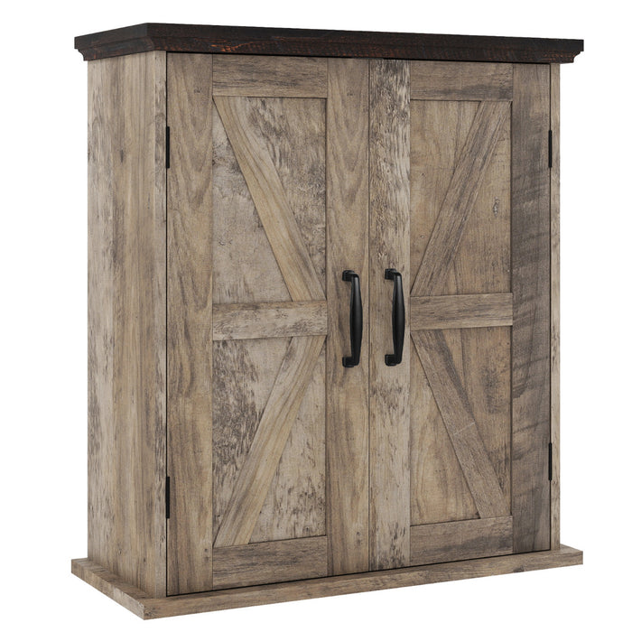 Bathroom Wall Cabinet with 2 Doors and Adjustable Shelves-White