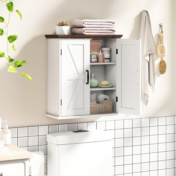 Bathroom Wall Cabinet with 2 Doors and Adjustable Shelves-White