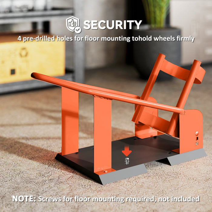 HOMCOM Motorcycle Wheel Chock, 816.5 kg Capacity Heavy Duty Steel Motorcycle Front Wheel Chock Holder with 3 Height Adjustable Holes, Fits 381-533.4 mm Wheels, Orange