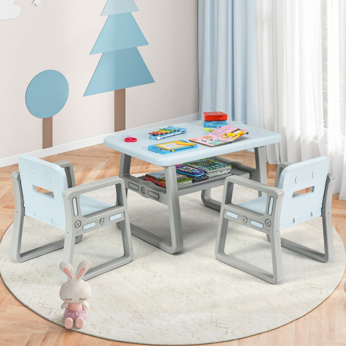Children's Furniture Set - Kids Seating Group with Storage Shelf, Armrests, Backrest, Blue - Ideal for Playrooms and Homework Spaces