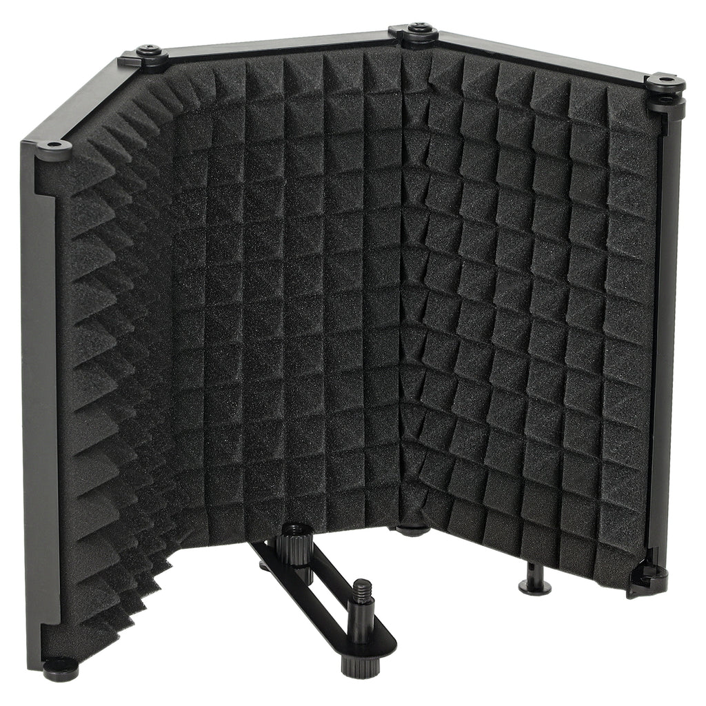 HOMCOM Studio Microphone Isolation Shield, Foldable Adjustable Recording Studio Equipment, 3-Panel High Density Absorbent Foam Shield with 3/8" Threaded Mount, Black