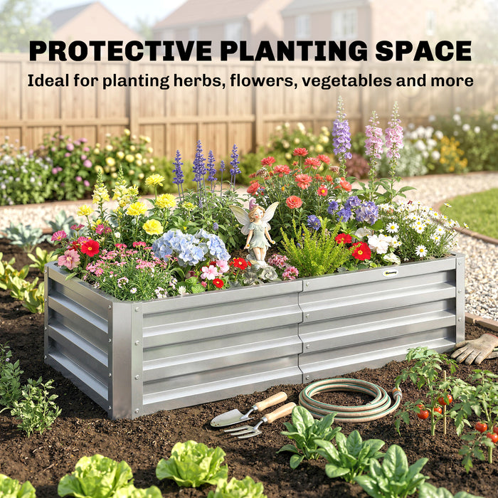 Outsunny Raised Beds for Garden, Galvanized Outdoor Planters, for Herbs and Vegetables, Use for Patio, Backyard, Balcony, Silver