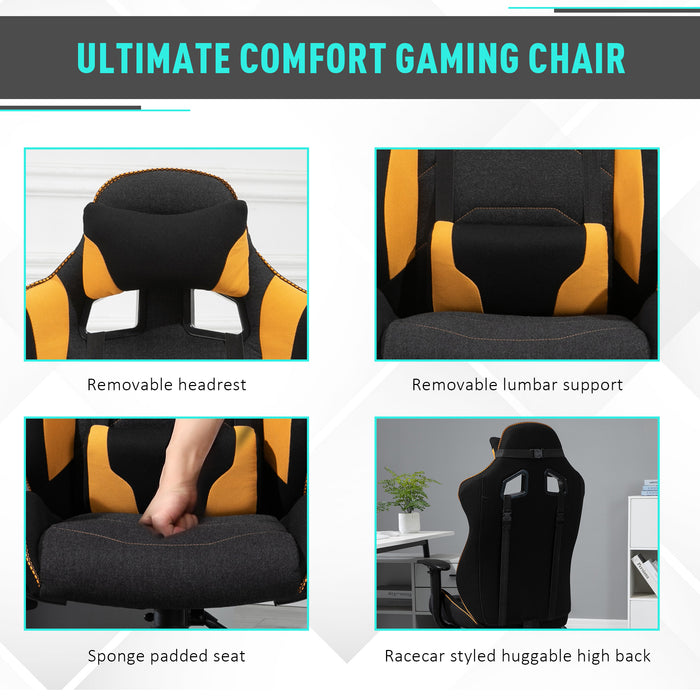 Ergonomic Racing-Style Gaming Chair with Yellow Accents - 360° Swivel, Adjustable Height, and Comfy Pillows - Perfect for Home Gaming and Office Use