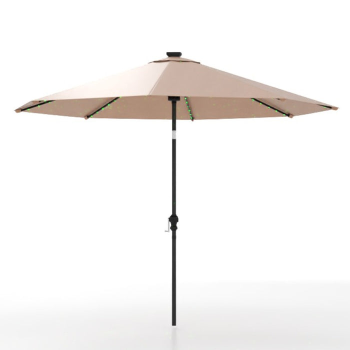 290 cm Solar Patio Umbrella with 96 LED Lights and 9 Modes-Coffee