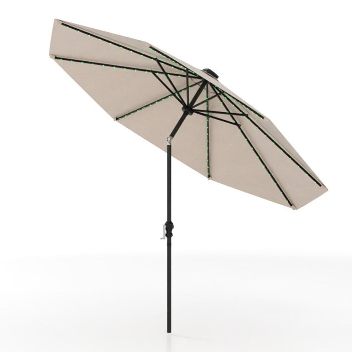 290 cm Solar Patio Umbrella with 96 LED Lights and 9 Modes-Coffee