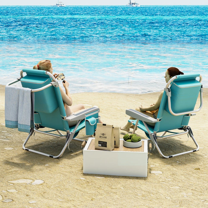 Folding Lay Flat Beach Chair with 5-Position Backrest-Blue