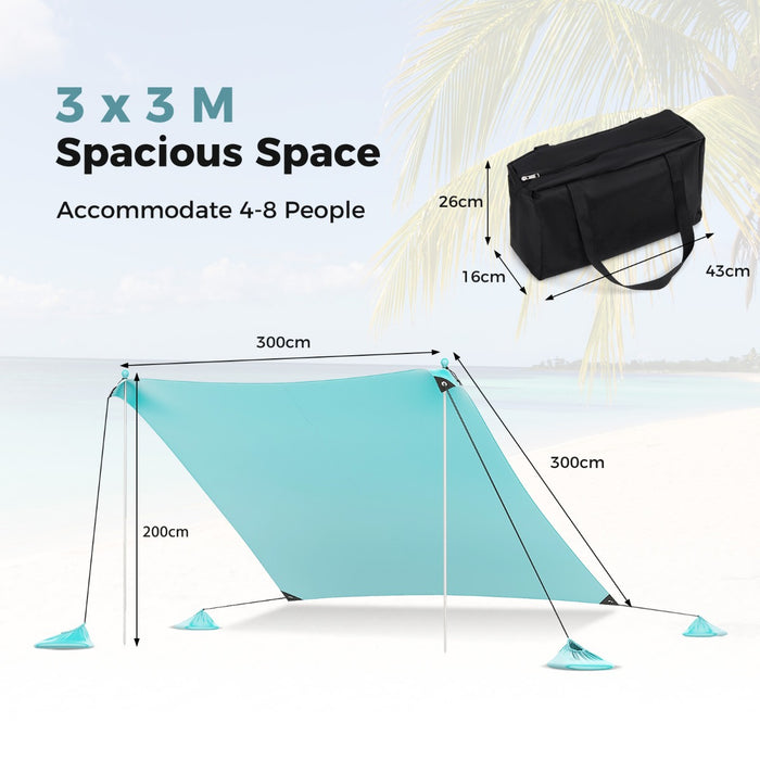Beach Tent Sun Shelter - With 4 Sandbags & UPF 50+ Protection - Ideal for Beach Lovers Seeking Sun Protection