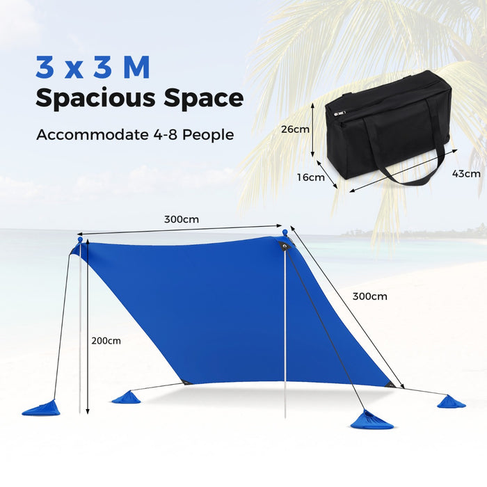 Beach Tent Sun Shelter - With 4 Sandbags & UPF 50+ Protection - Ideal for Beach Lovers Seeking Sun Protection