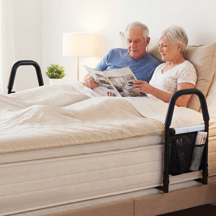 Bed Rails with Motion Sensor Light and Storage Pocket for Elderly Adults-