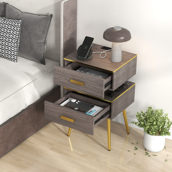 Modern Bedside Furniture - Sofa Side Tables with Dual Drawers and USB Ports - Ideal for Bedroom Ease and Convenience