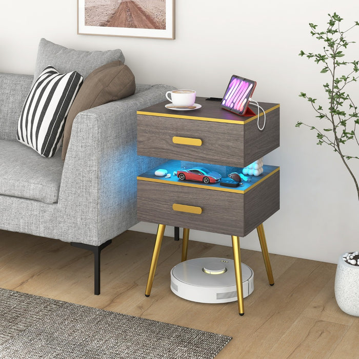 Modern Bedside Furniture - Sofa Side Tables with Dual Drawers and USB Ports - Ideal for Bedroom Ease and Convenience