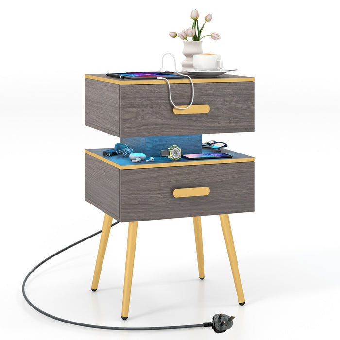 Modern Bedside Furniture - Sofa Side Tables with Dual Drawers and USB Ports - Ideal for Bedroom Ease and Convenience