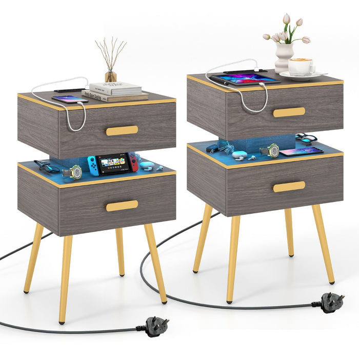 Modern Bedside Furniture - Sofa Side Tables with Dual Drawers and USB Ports - Ideal for Bedroom Ease and Convenience