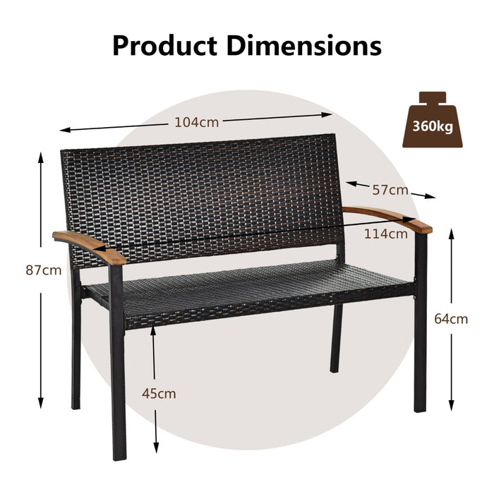 2-Person Outdoor Garden Stackable Bench with Acacia Wood Armrests