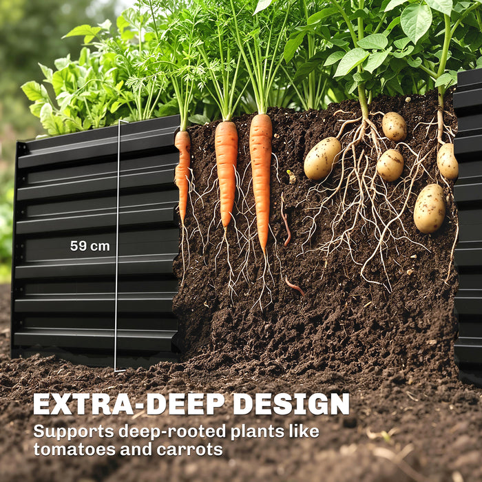 Outsunny Raised Beds for Garden, Galvanised Steel Outdoor Planters with Multi-reinforced Rods, 180 x 90 x 59 cm, Black