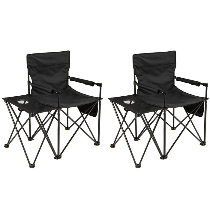 Set of 2 Oversized Camping Chair with Side Table and Storage Pockets-
