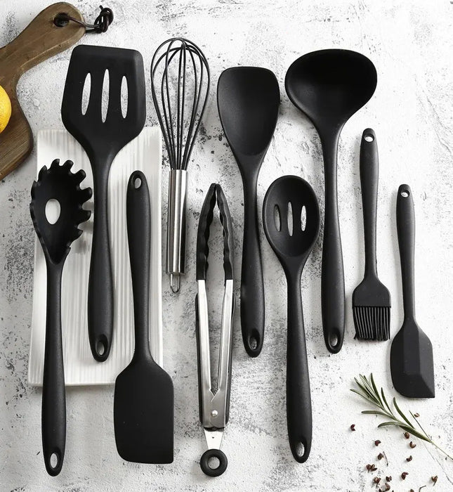 10 Piece Silicone Utensils Cookware Set with Kitchen Cooking and Baking Tools - Ideal for Home Cooks & Baking Enthusiasts