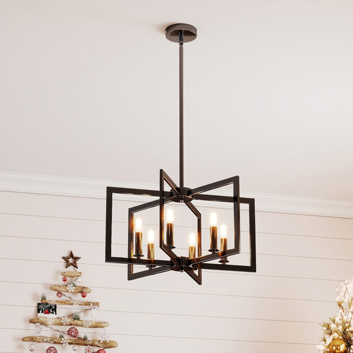 6-Light  Farmhouse Chandelier with Adjustable Height-