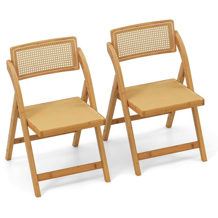 Boho Accent Rattan Cane Folding Chairs Set of 2 Bamboo Dining Chairs-