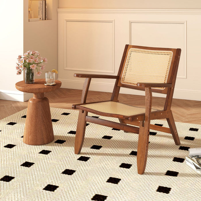 Boho Rattan Accent Chair with Solid Bamboo Wood-