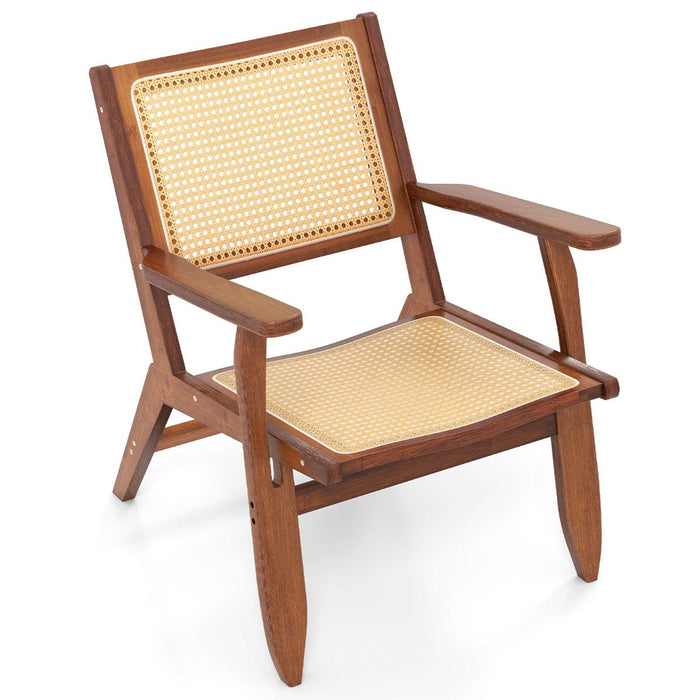 Boho Rattan Accent Chair with Solid Bamboo Wood-