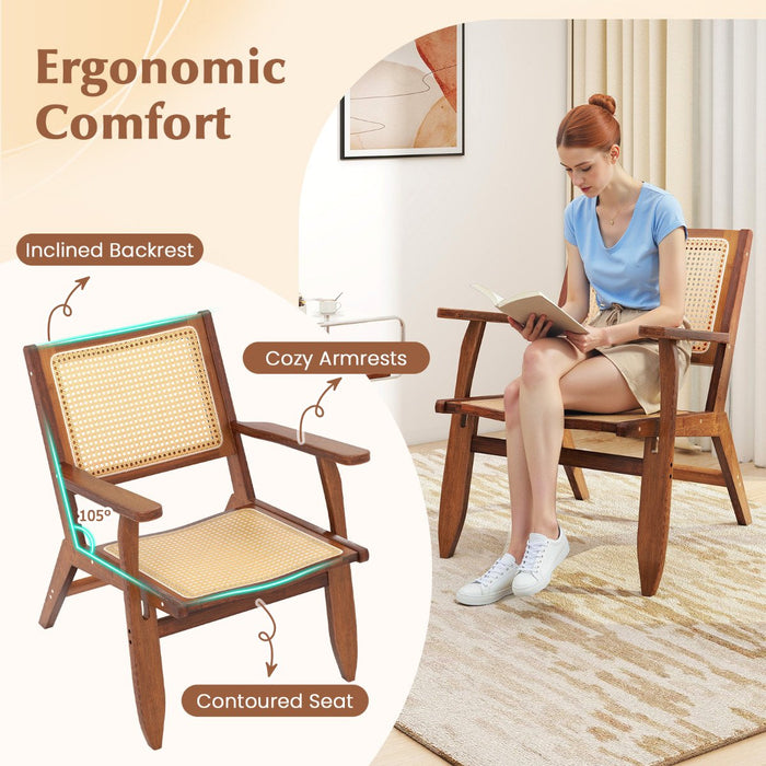 Boho Rattan Accent Chair with Solid Bamboo Wood-