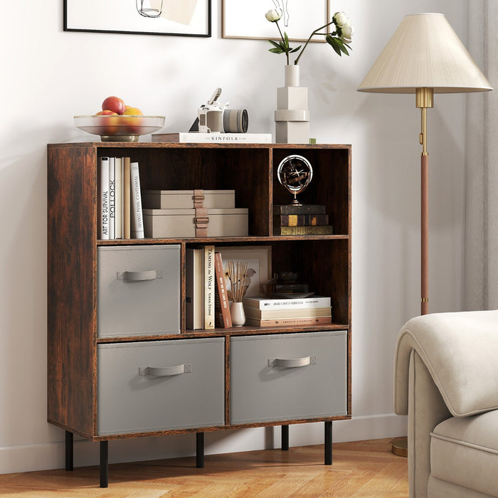3-Tier Bookcase with 3 Removable Folding Fabric Drawers-White
