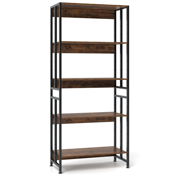 5-Tier 157cm Tall Etagere Bookcase with Adjustable and Tiltable Shelves-Rustic Brown
