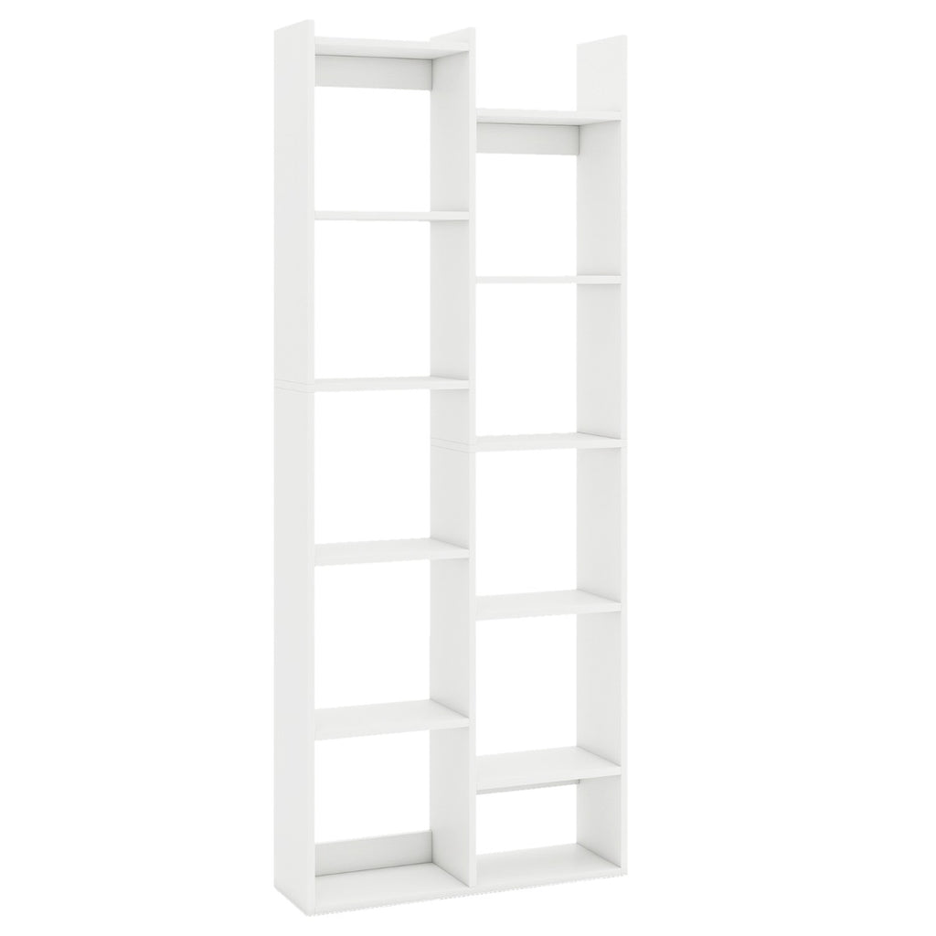 Bookshelf 11-Tier Bookcase with Anti-Tipping Kits Wood Display Shelf-White