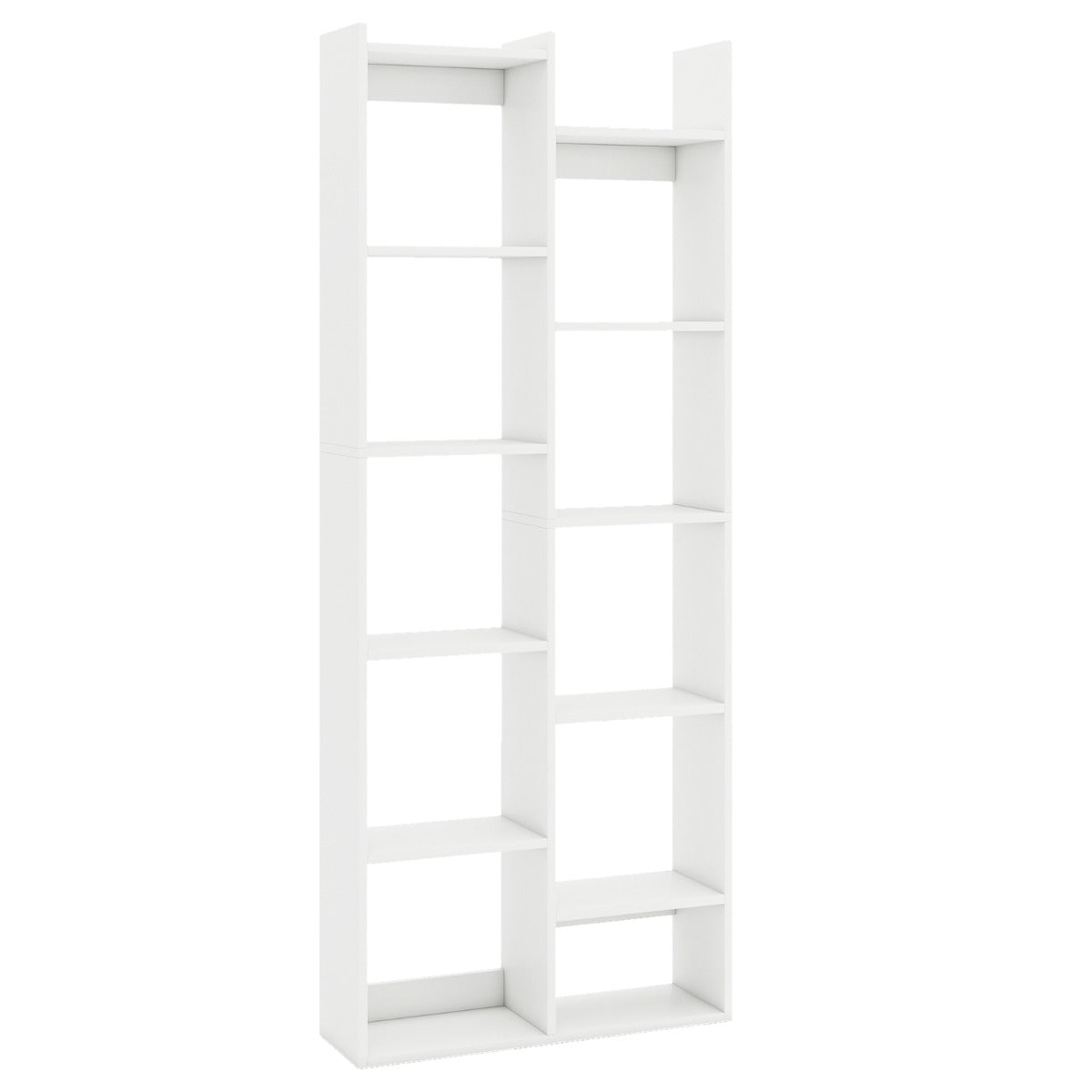 Bookshelf 11-Tier Bookcase with Anti-Tipping Kits Wood Display Shelf-White