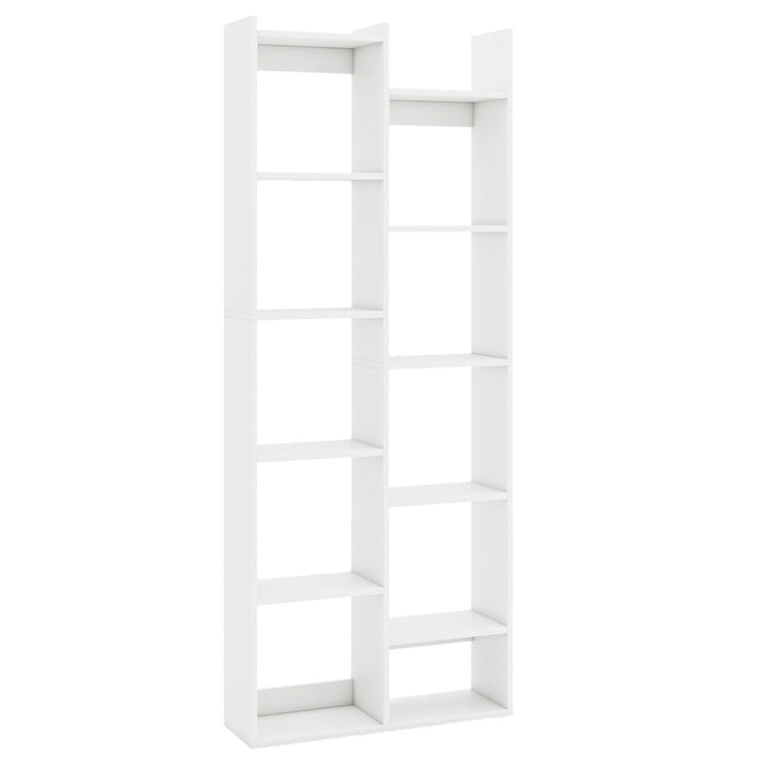Bookshelf 11-Tier Bookcase with Anti-Tipping Kits Wood Display Shelf-White