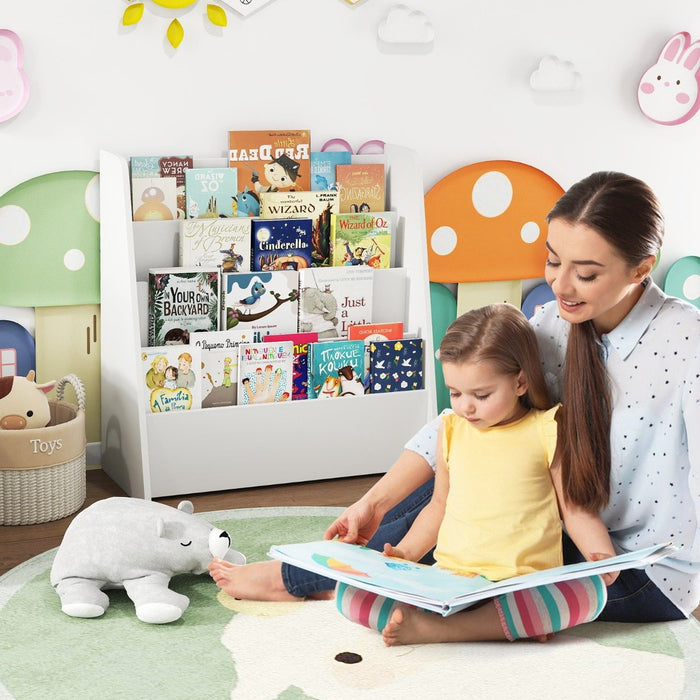 4-Tier Kids Bookshelf with Deep Compartments for Kids Bedroom-Natural