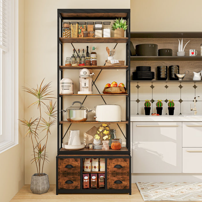 8-tier Bookshelf with Storage and 4 Fabric Drawers -