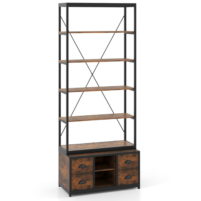 8-tier Bookshelf with Storage and 4 Fabric Drawers -
