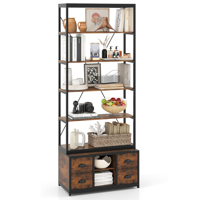8-tier Bookshelf with Storage and 4 Fabric Drawers -