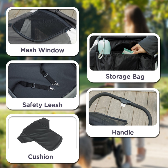 PawHut Easy Folding Pet Stroller for Large Dogs with 4 Big Wheels, Shock Absorb Frame, Safety Leashes, Brakes, Dark Grey