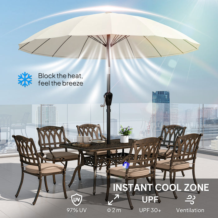 Outsunny 2 m Shanghai Garden Parasol Umbrella with 16 Fibreglass Ribs, Outdoor Parasol Sun Shade with Crank & Tilt, Cream White