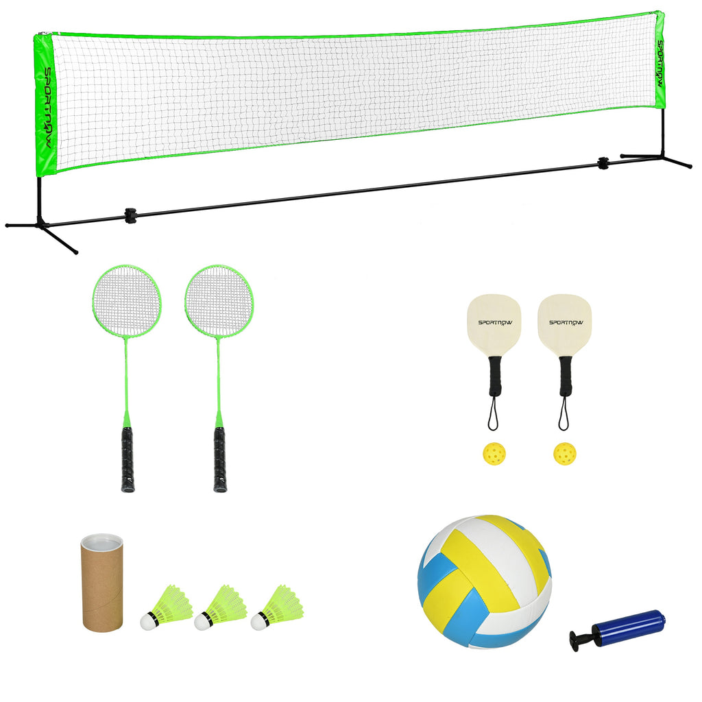 SPORTNOW Portable Badminton Set, Multi-Sports Badminton Net for Pickleball Volleyball with 3 Shuttlecocks, 4 Rackets, for Indoor Outdoor, Garden, Beach | Aosom UK