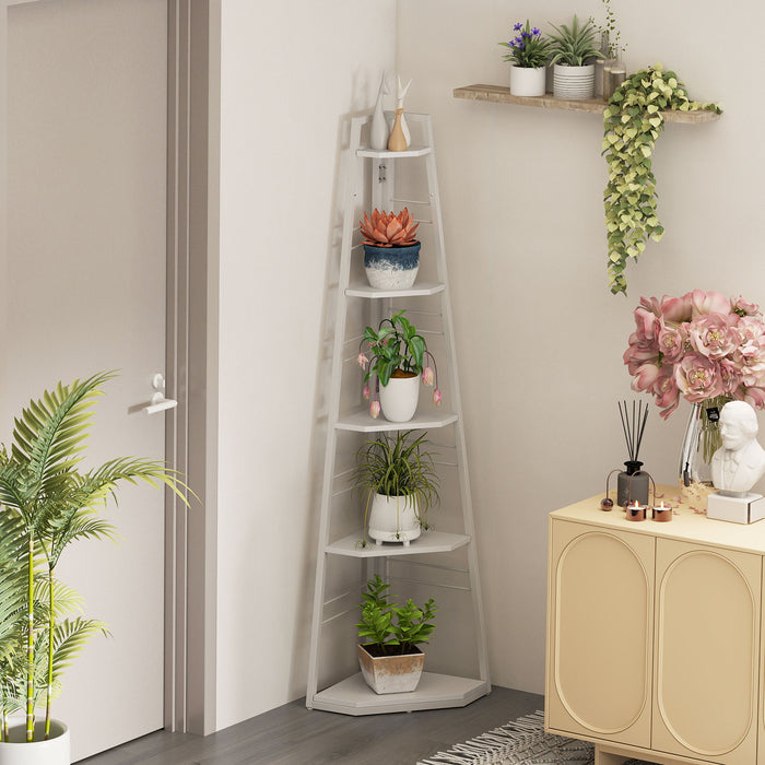 HOMCOM 5-Tier Corner Shelf - White