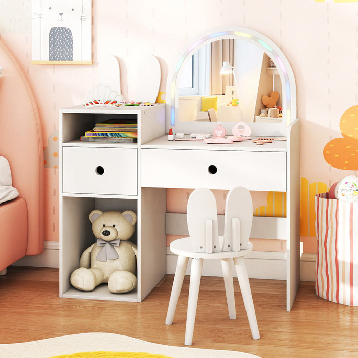 Bunny Kids Vanity Table and Chair Set with Lighted Mirror-
