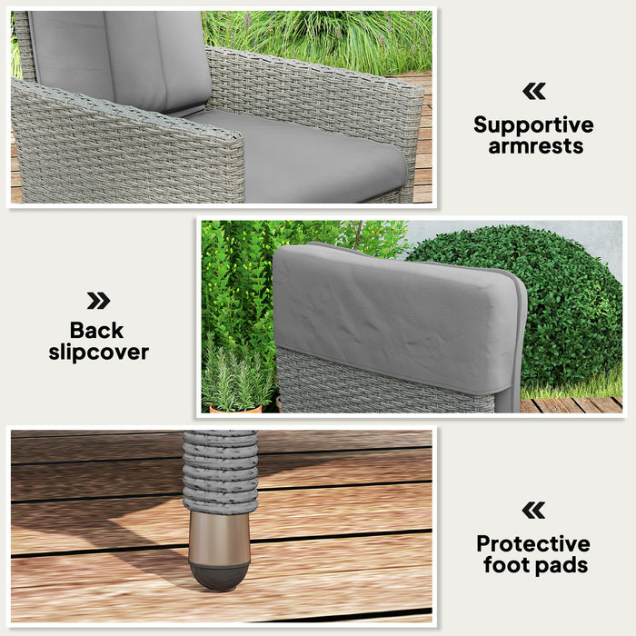 Outsunny Rattan Garden Recliner Chair, Wicker Reclining Armchair with Adjustable Backrest and Cushion, Outdoor Lounge Sun Lounger with Armrests for Patio Balcony Porch, Grey