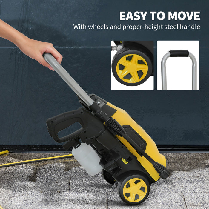Outsunny 1800W High Pressure Washer, 150 Bar Pressure, 420 L/h Flow, Portable Electric Power Washer Jet Wash Cleaner with Adjustable Nozzle, 6M Hose, Steel Handle for Home Patio Car Driveway, Yellow