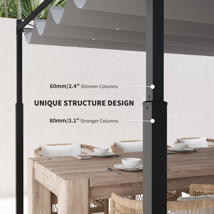 Outsunny 3 x 3(m) Garden Pergola with Retractable Roof and Magnetic Fixture, Outdoor Pergola Kit Sun Shade Canopy, UPF30+, 80mm Metal Column, Grey