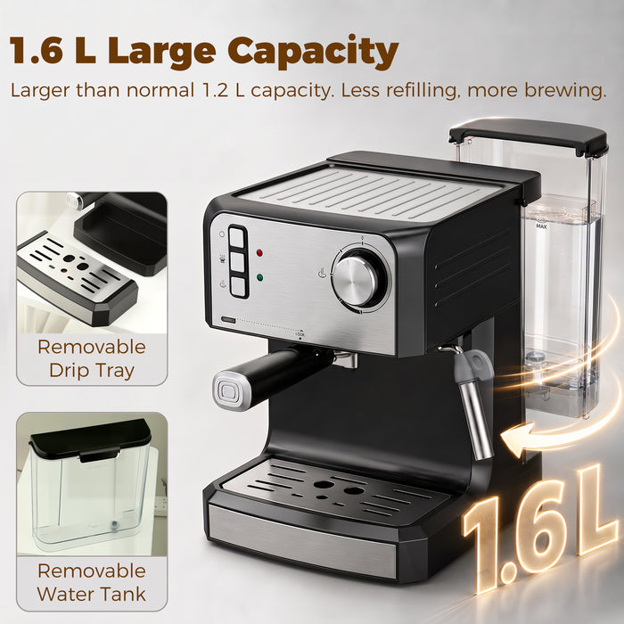 HOMCOM Espresso Machine, 20-Bar Semi Automatic Cappuccino Coffee Maker with Frother Wand, 1.6 L Water Tank, Black