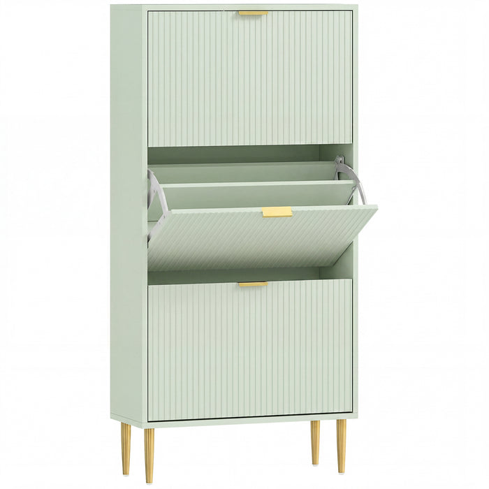 HOMCOM Elegant Three-Drawer Shoe Cabinet - Light Green